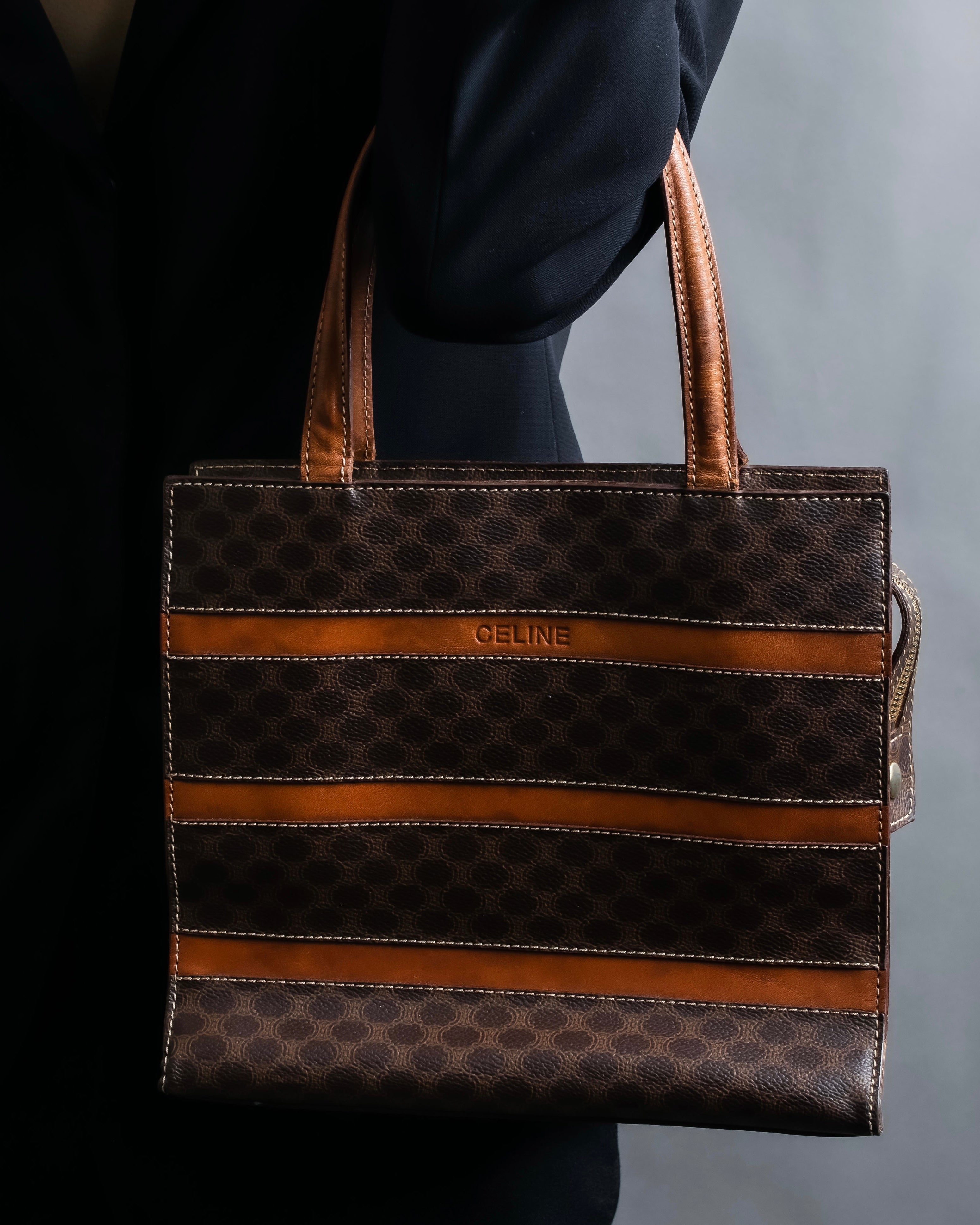 "CELINE" Macadam Pattern Three Line Handbag