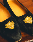 -SPECIAL- "Hermès" 80's-90's Gold embroidered suede loafers