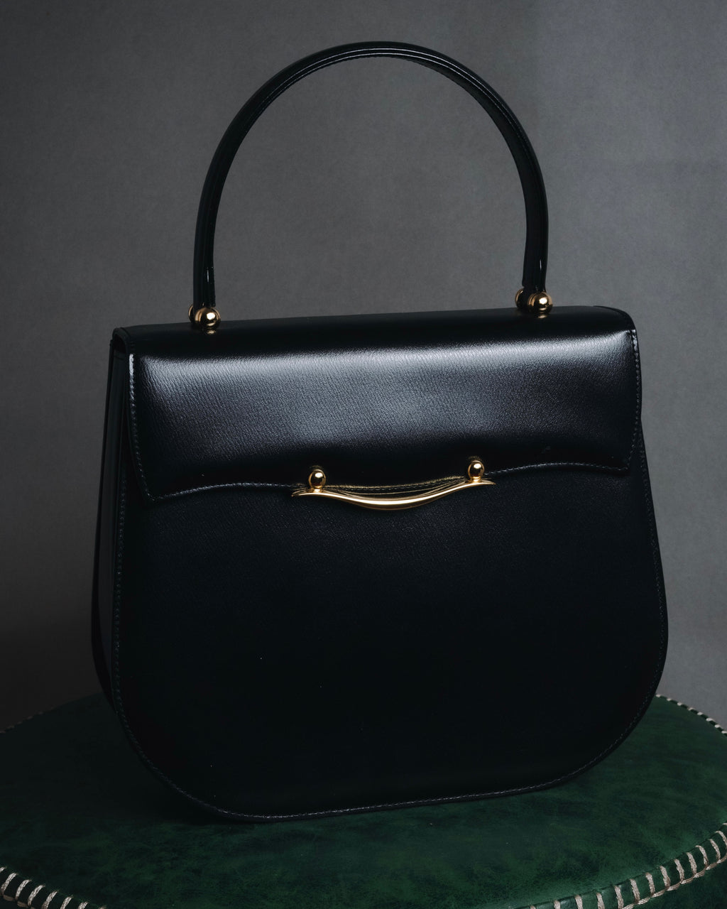 "PIERRE BALMAIN" 80’s-90’s box calf gold bar top handle bag