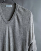 "JIL SANDER" Solid texture V neck mixed knit