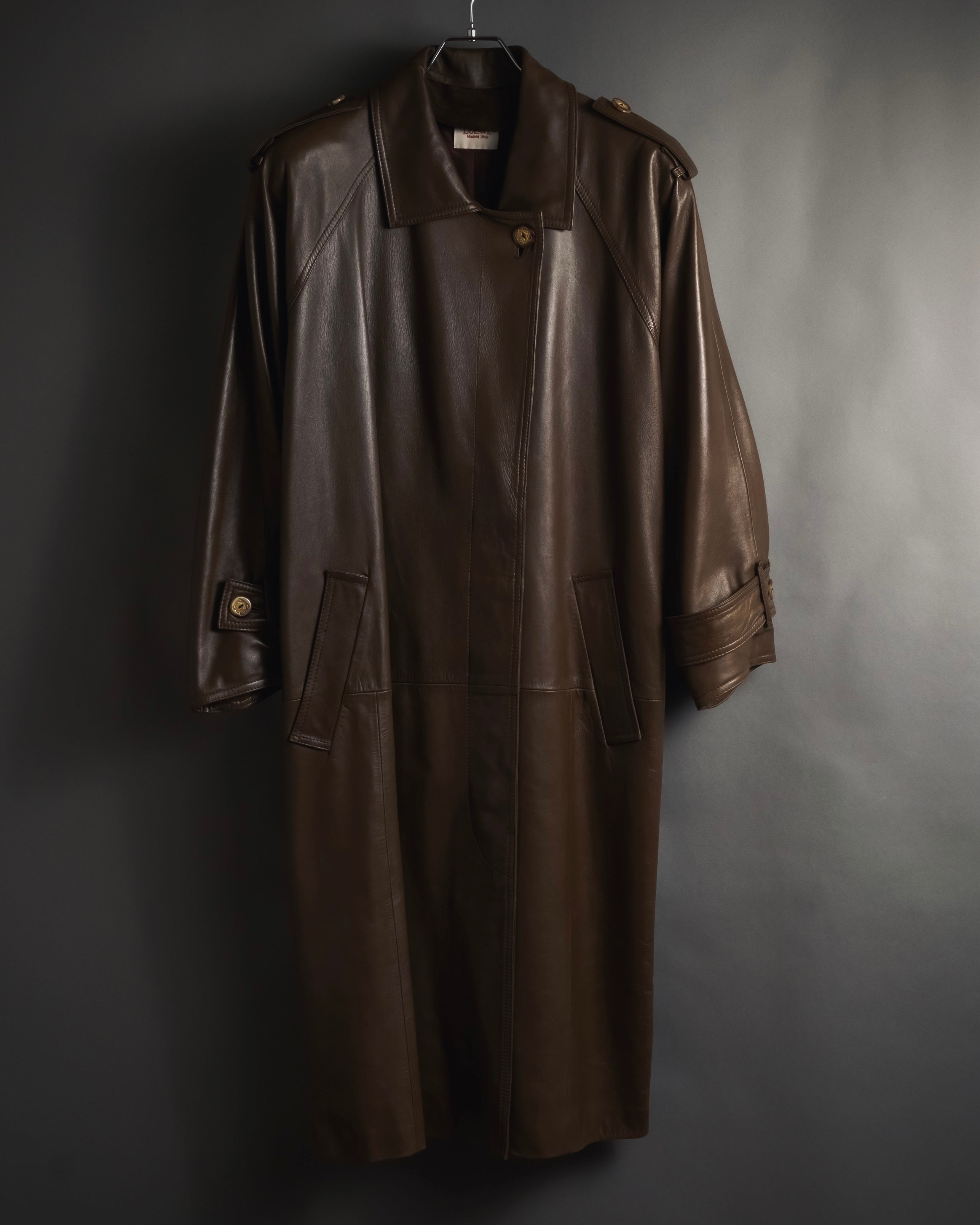 -SPECIAL- "LOEWE" 80’s Military detail stencil leather coat