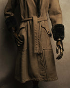 “LOEWE” 70’s-early 90’s Suede shearling belted long coat