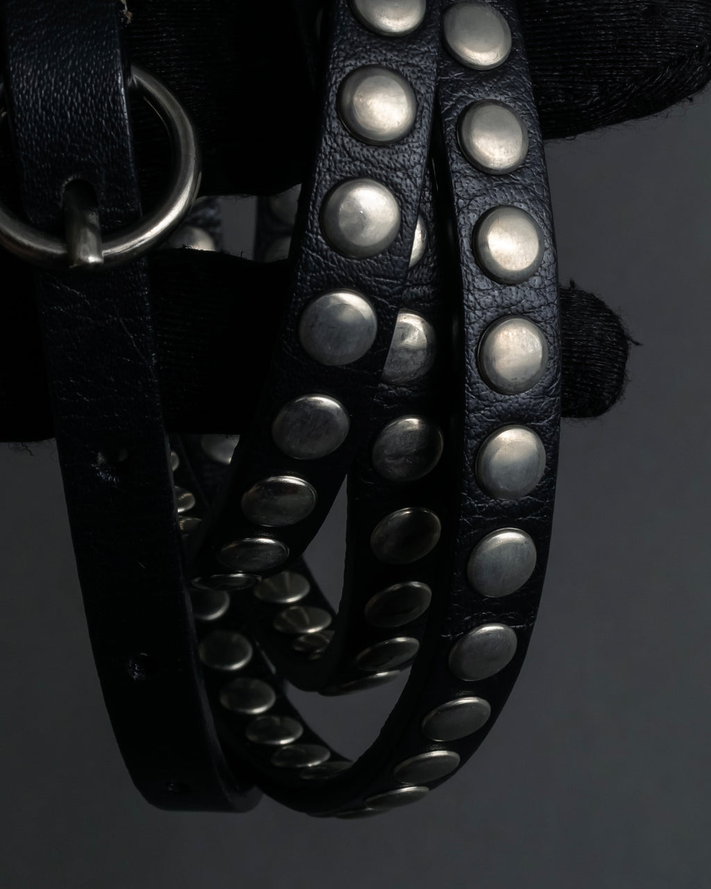 "MIU MIU" Silver metal stud design leather narrow belt