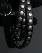 "MIU MIU" Silver metal stud design leather narrow belt