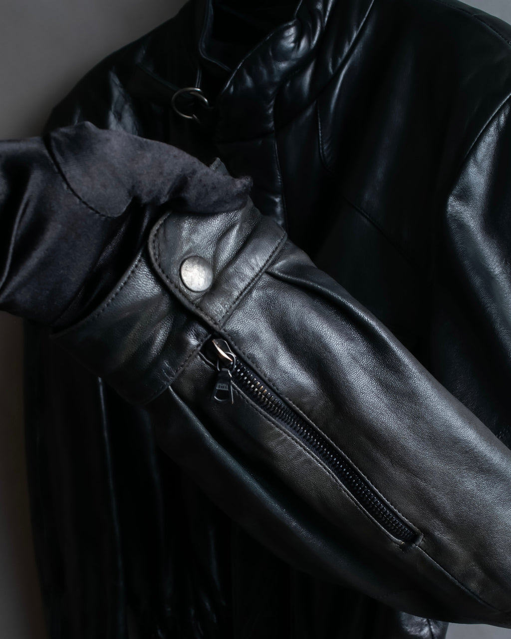 "Claude Montana" Drawcord detail stand-up collar leather blouson