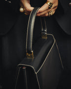 -SPECIAL- "Salvatore Ferragamo" 90's-00's Gancini contrast stitch leather handbag