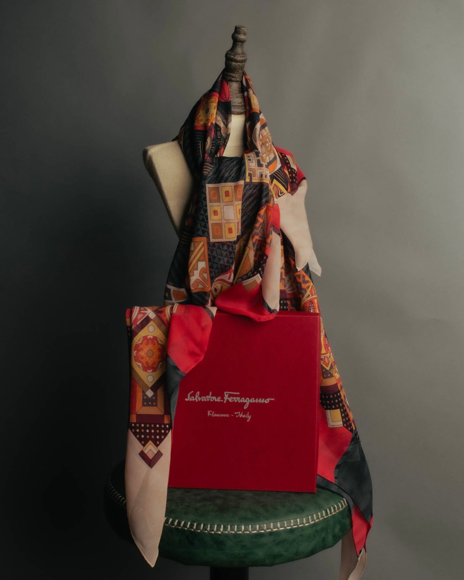"Salvatore Ferragamo" 2010's Geometric tribal print silk scarf