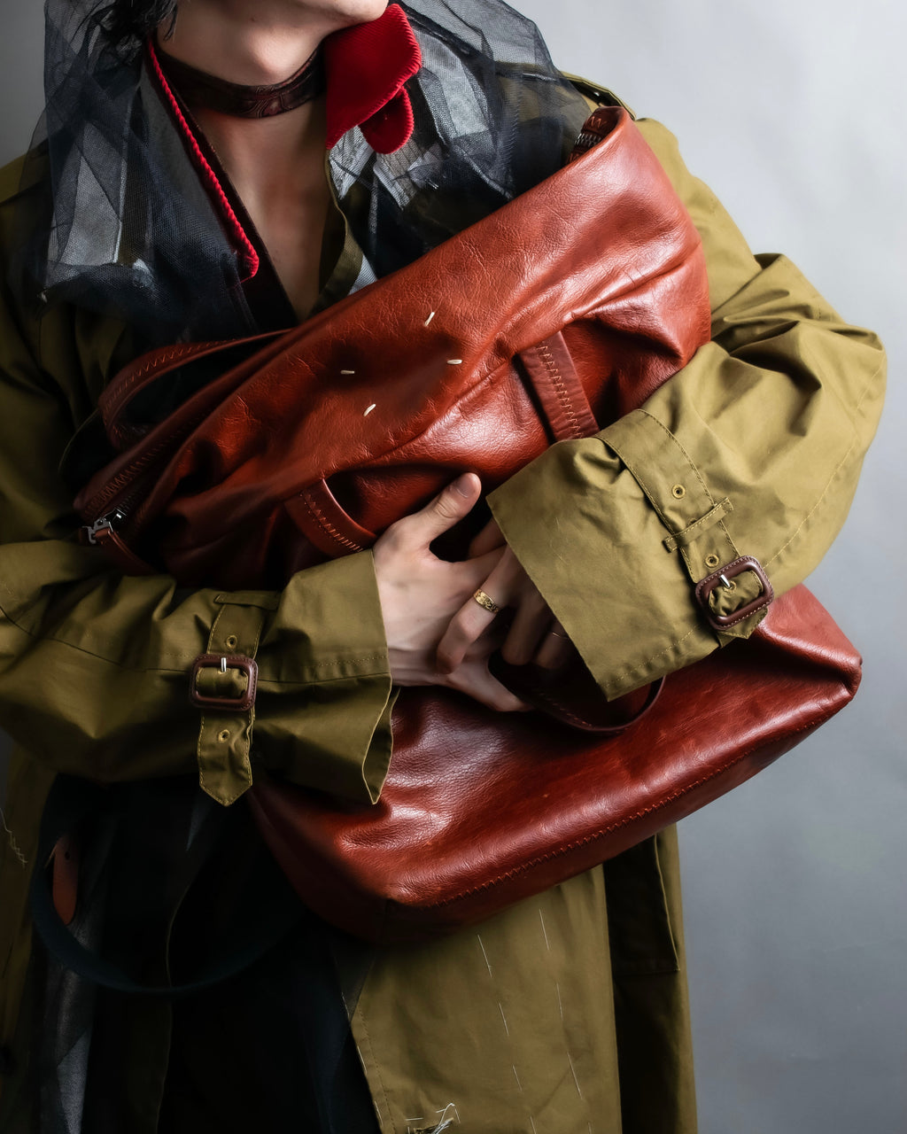 "MAISON MARGIELA" Genuine leather 2way brown color sailor bag