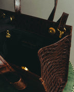 “Salvatore Ferragamo” 00’s-10’s Crocodile embossed vara bow 2way handbag