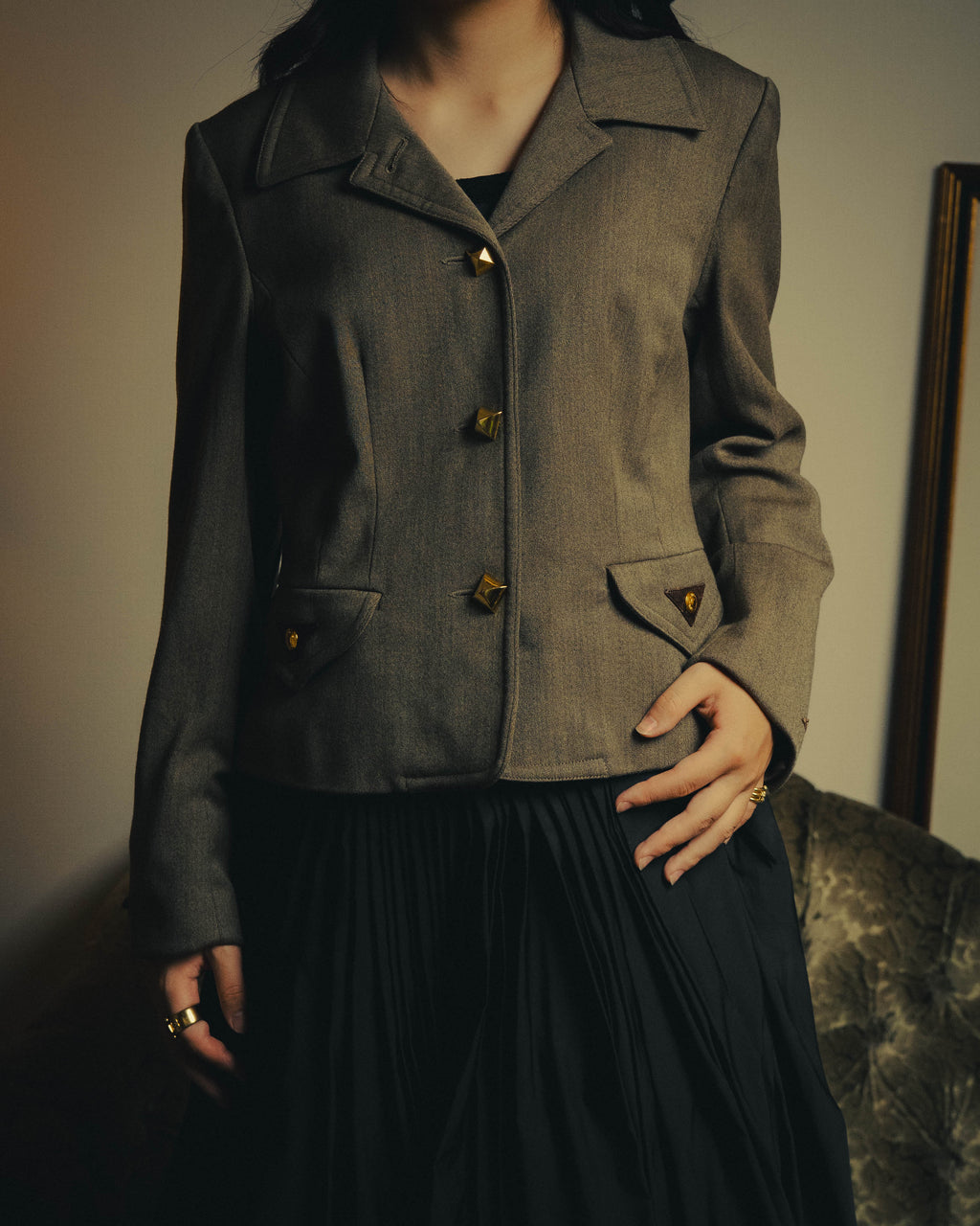 –SPECIAL– "Hermès" 70's-80's Equestrian wool tailored jacket