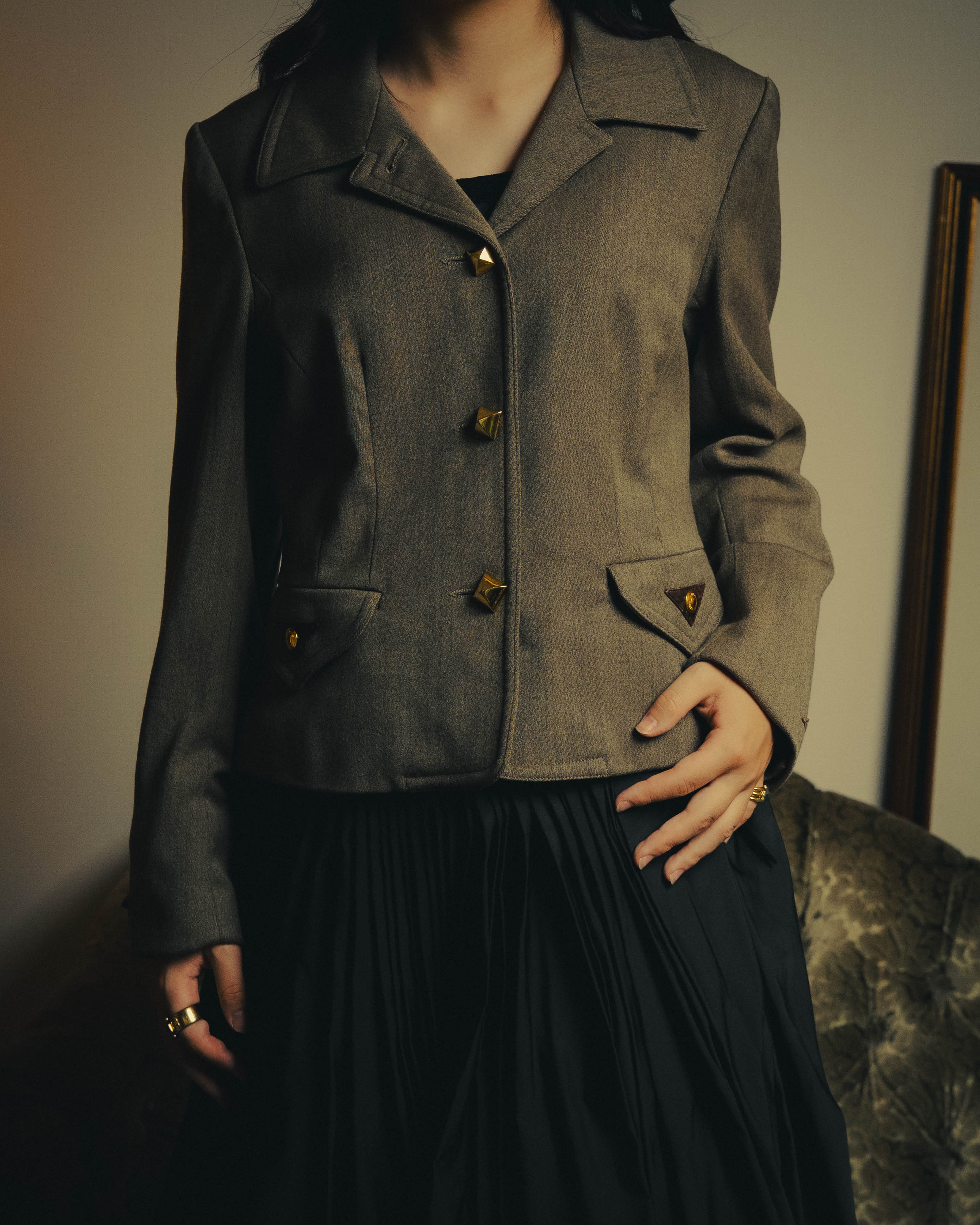 –SPECIAL– "Hermès" 70's-80's Equestrian wool tailored jacket