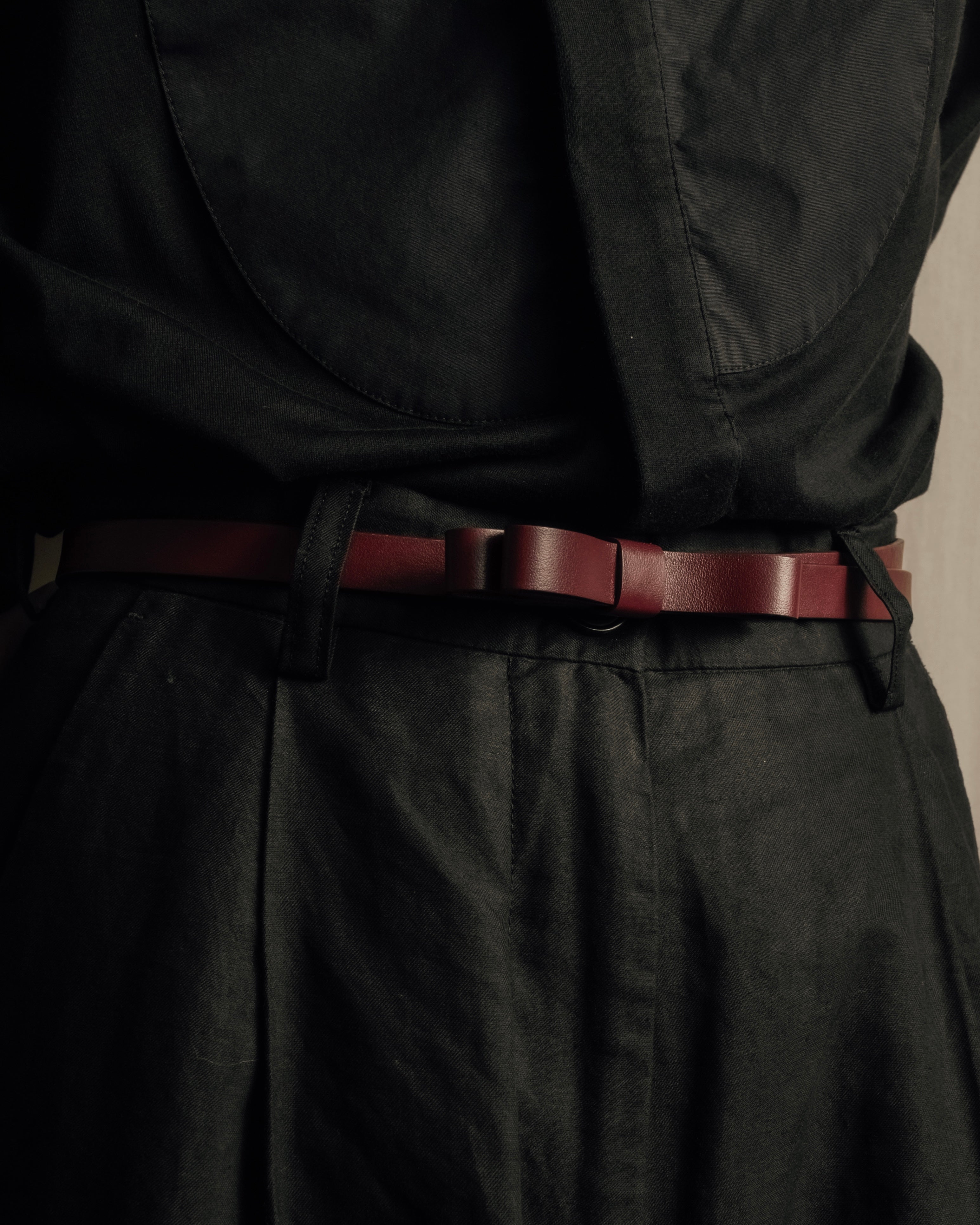"RED VALENTINO" Bow motif Rosso color leather narrow belt