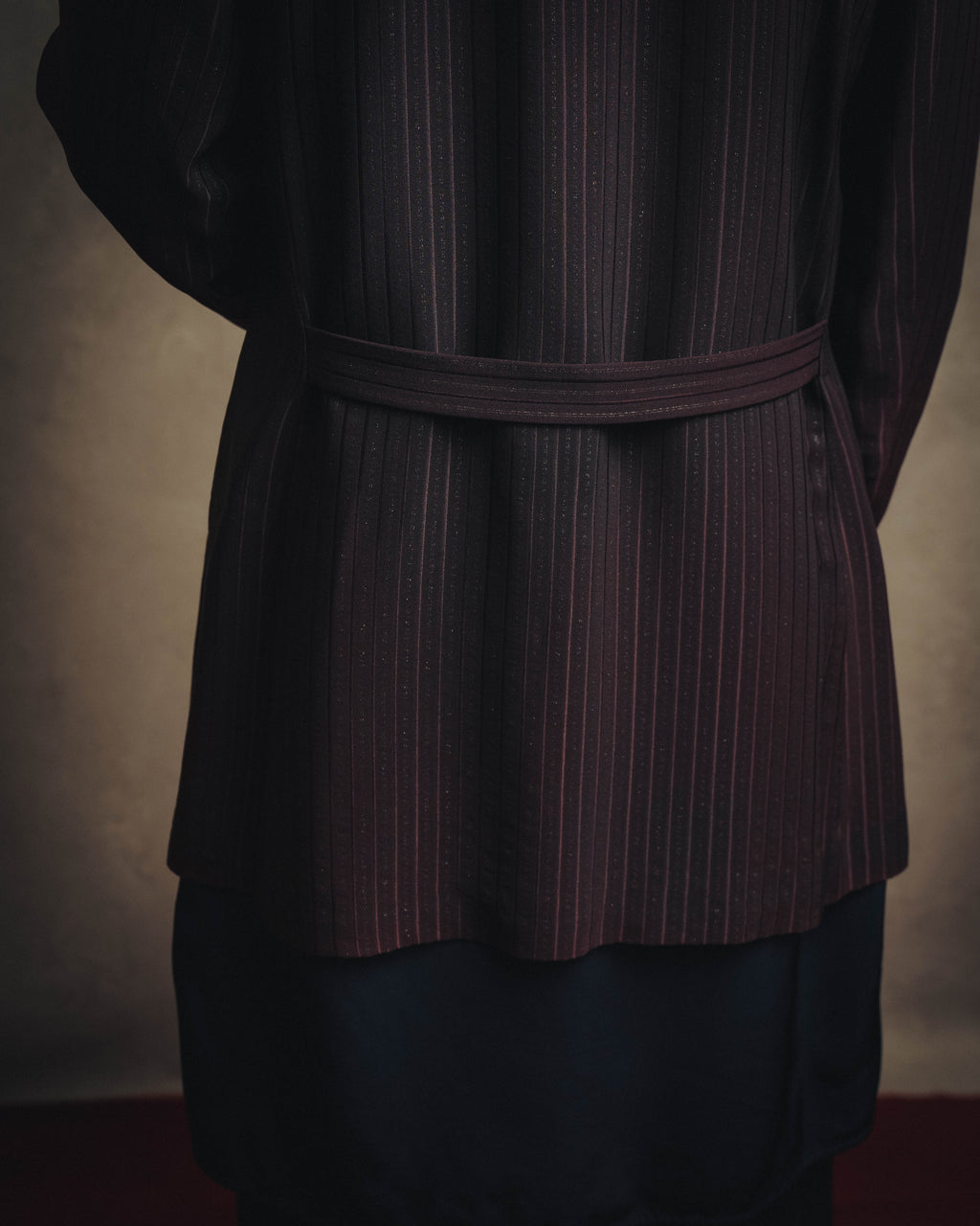 -SPECIAL- “Yves Saint Laurent“ 80's-90's Swiss fabric lurex stripe collarless long jacket