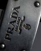 "PRADA" Logo engraved metal plate design leather bracelet