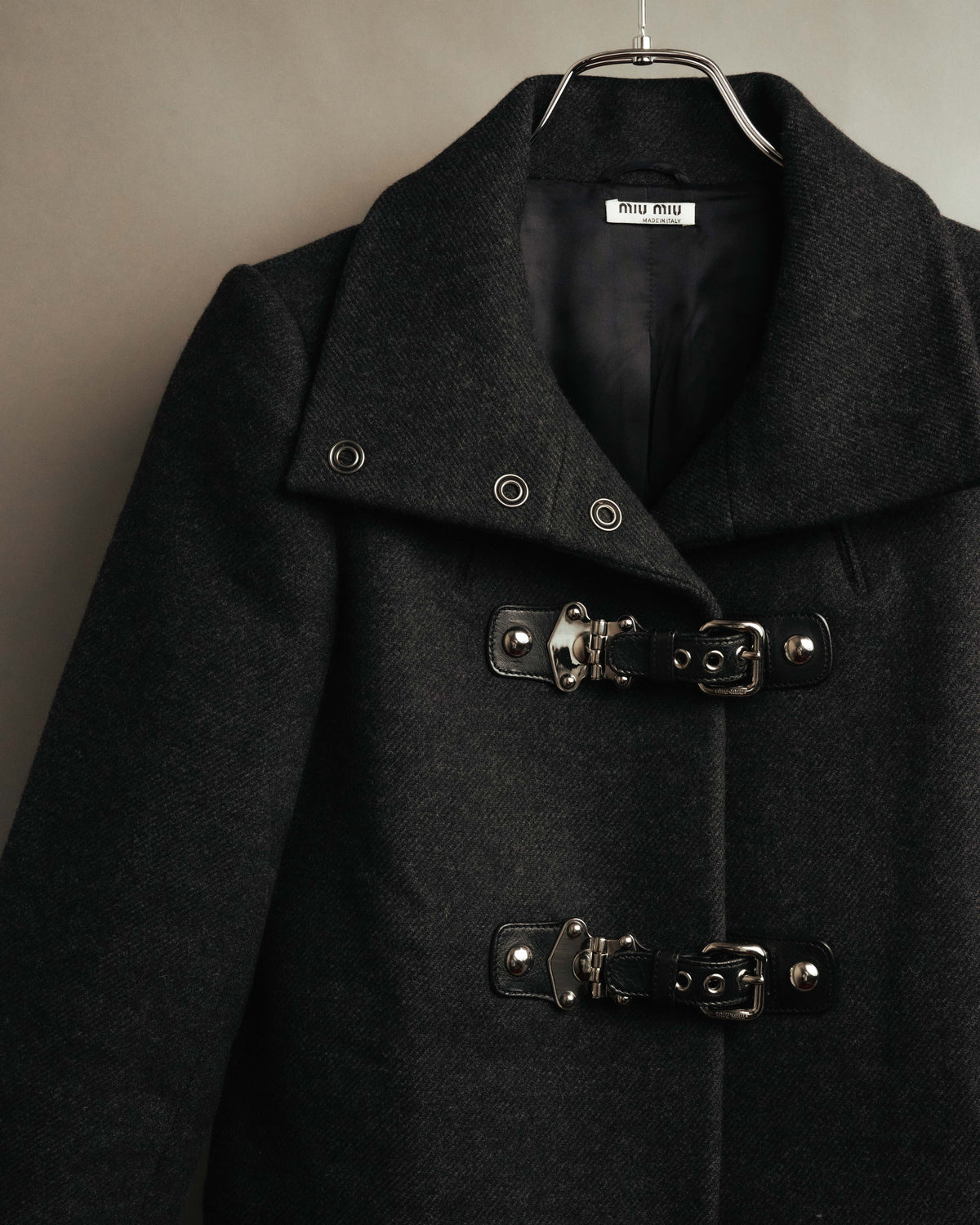 “miu miu” 00’s-10’s Wool angora leather buckle coat