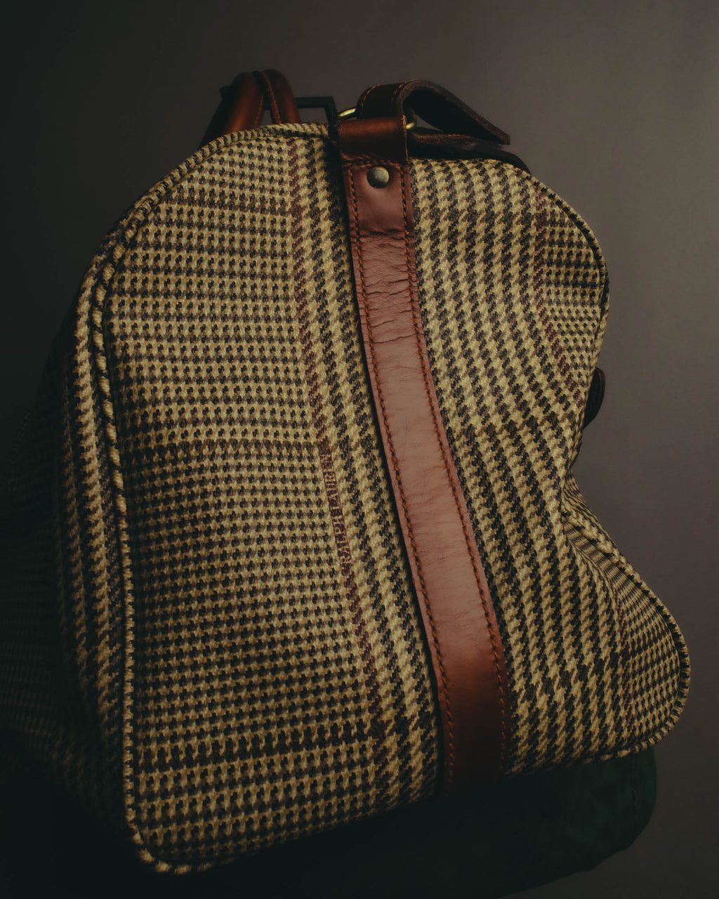 "Polo Ralph Lauren" 80's-90's Houndstooth leather trim travel bag