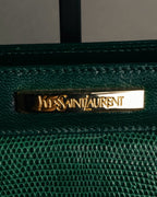 -SPECIAL- "Yves Saint Laurent" 80's-90's Glossy green exotic leather shoulder handbag