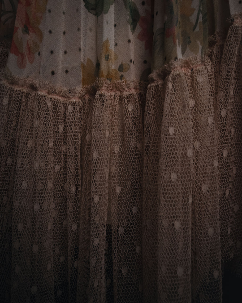 "RED VALENTINO" 19-20’s Floral pleated skirt with tulle hem