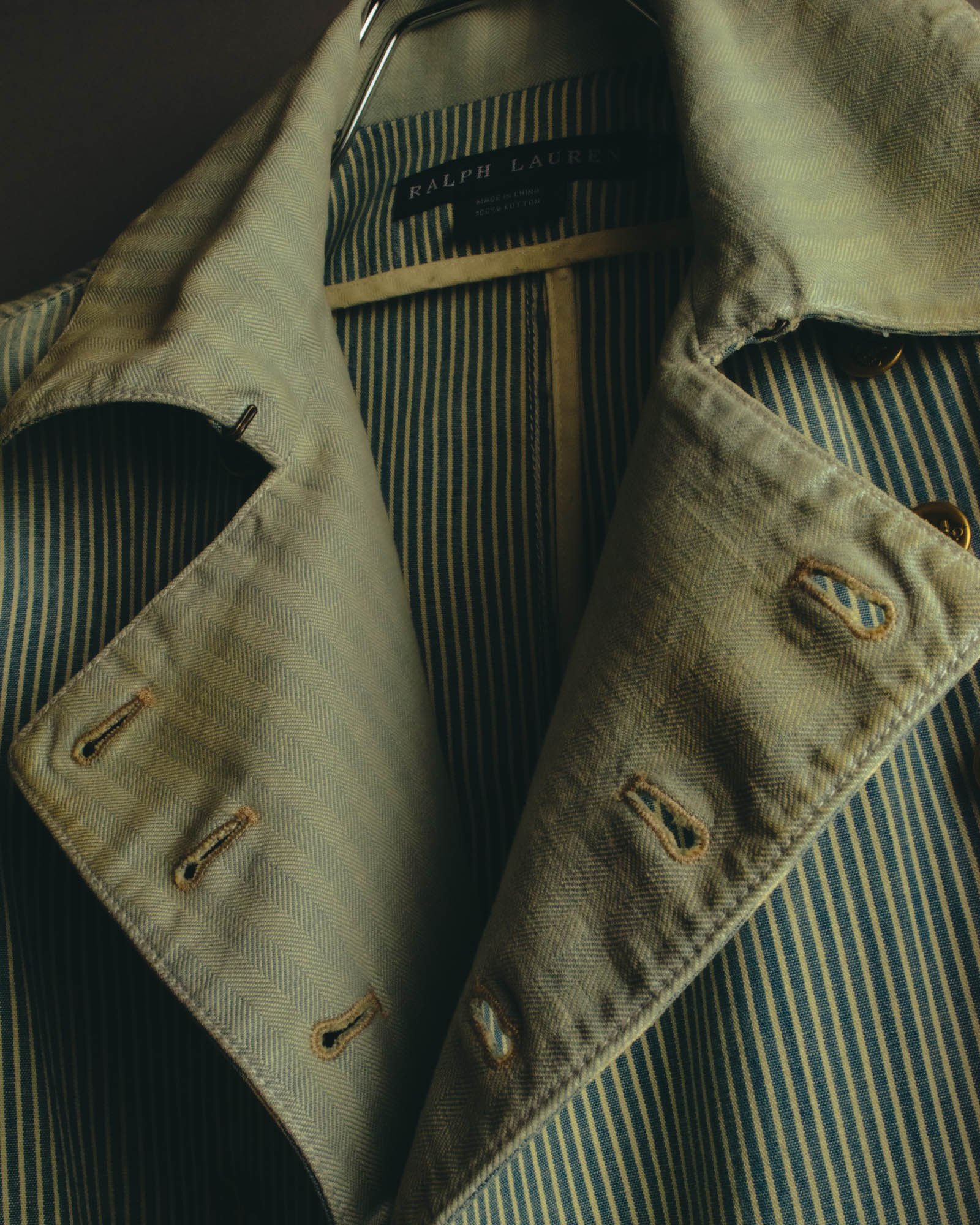 -SPECIAL- "Ralph Lauren" 00's Hickory stripe cotton double-breasted marine jacket