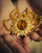 -SPECIAL- “Christian Dior” 80’s-90’s Sunburst amber glass pendant brooch