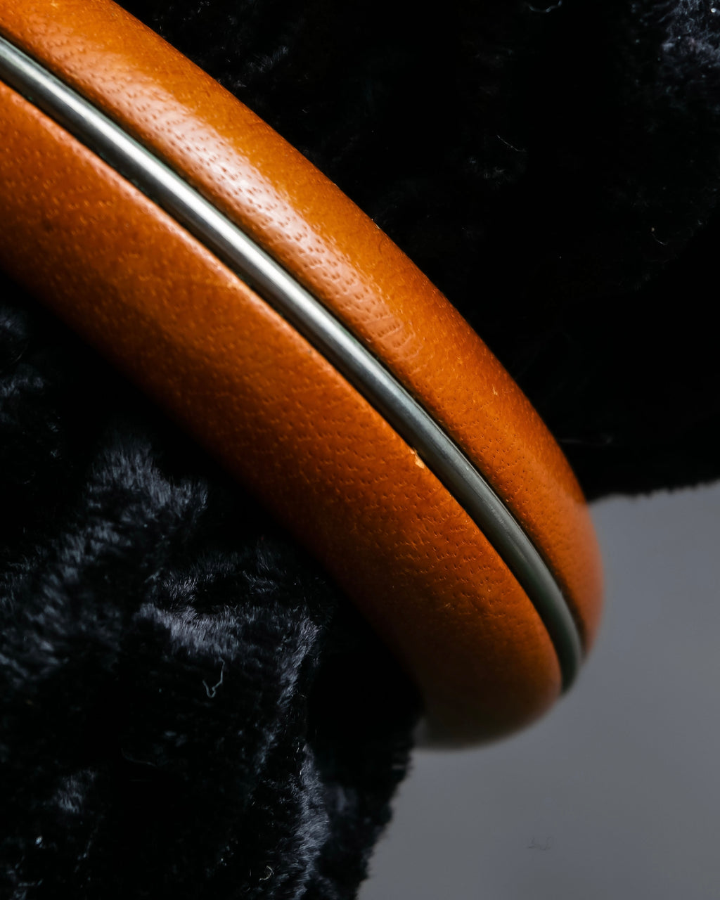 "HERMES" Brown leather＆metal line combination bangle