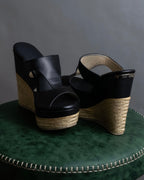 "Jimmy Choo" Leather combination wedge sole heel sandals