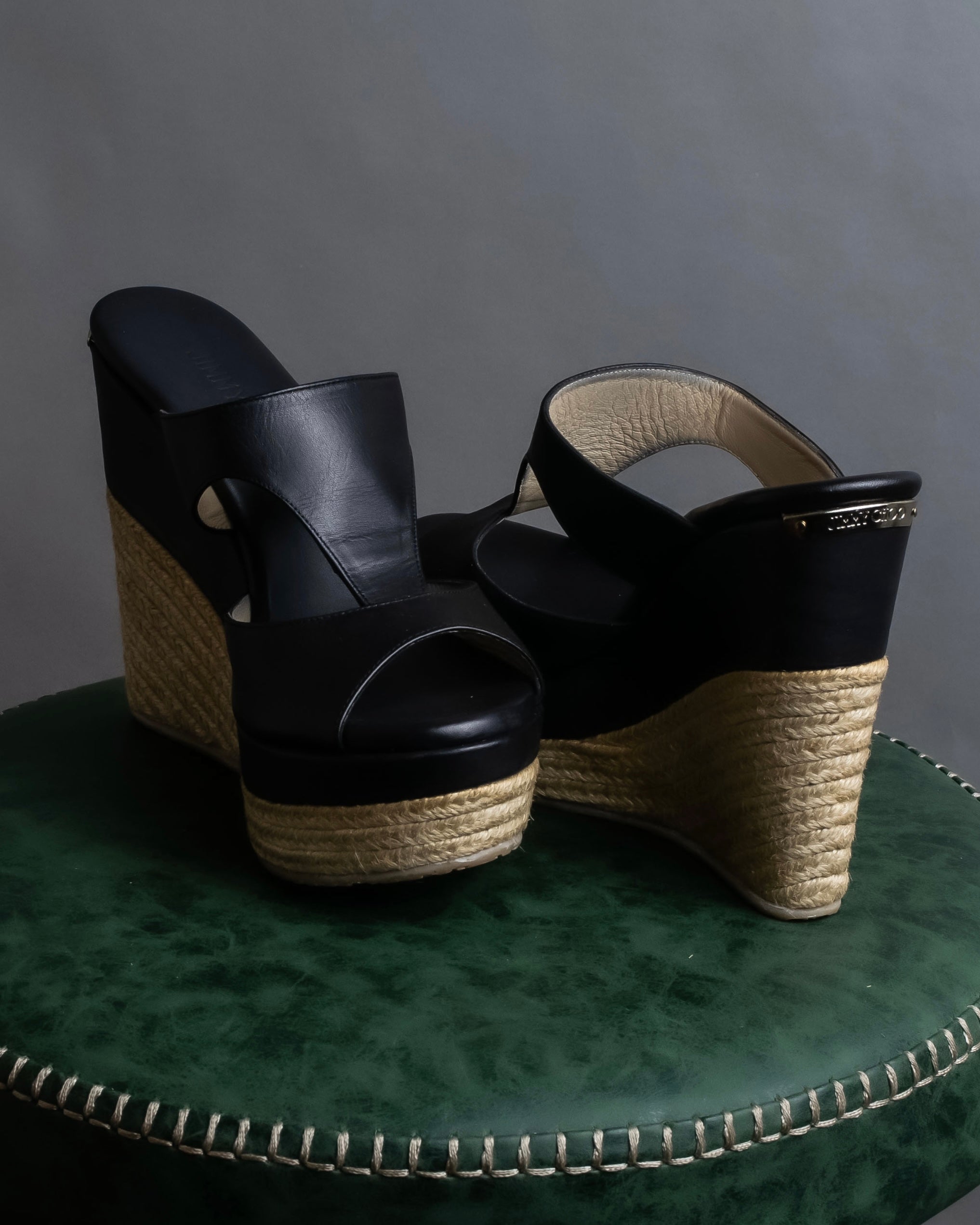 "Jimmy Choo" Leather combination wedge sole heel sandals