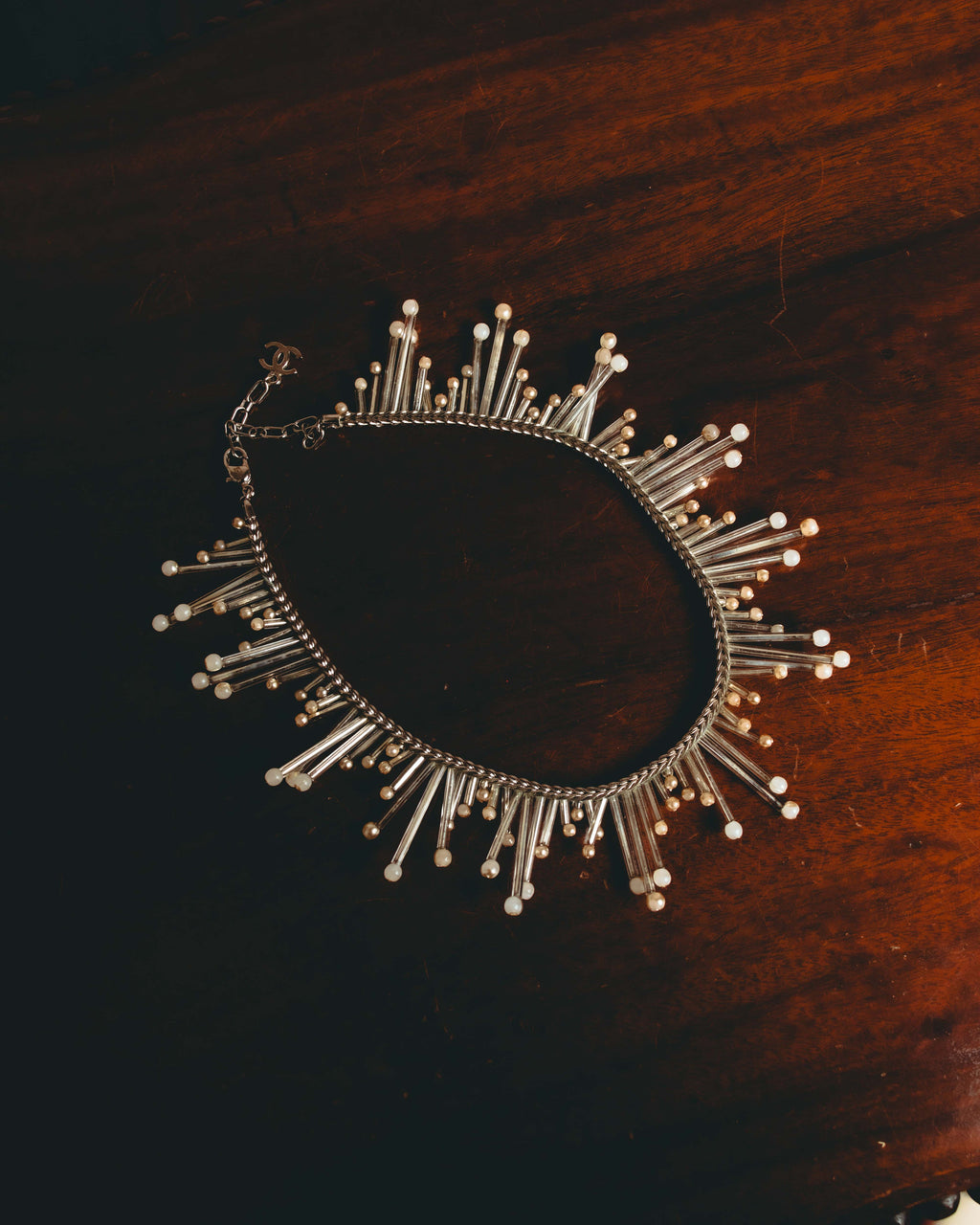 -SPECIAL- "CHANEL" 90's-00's Sculptural pearl fringe choker necklace