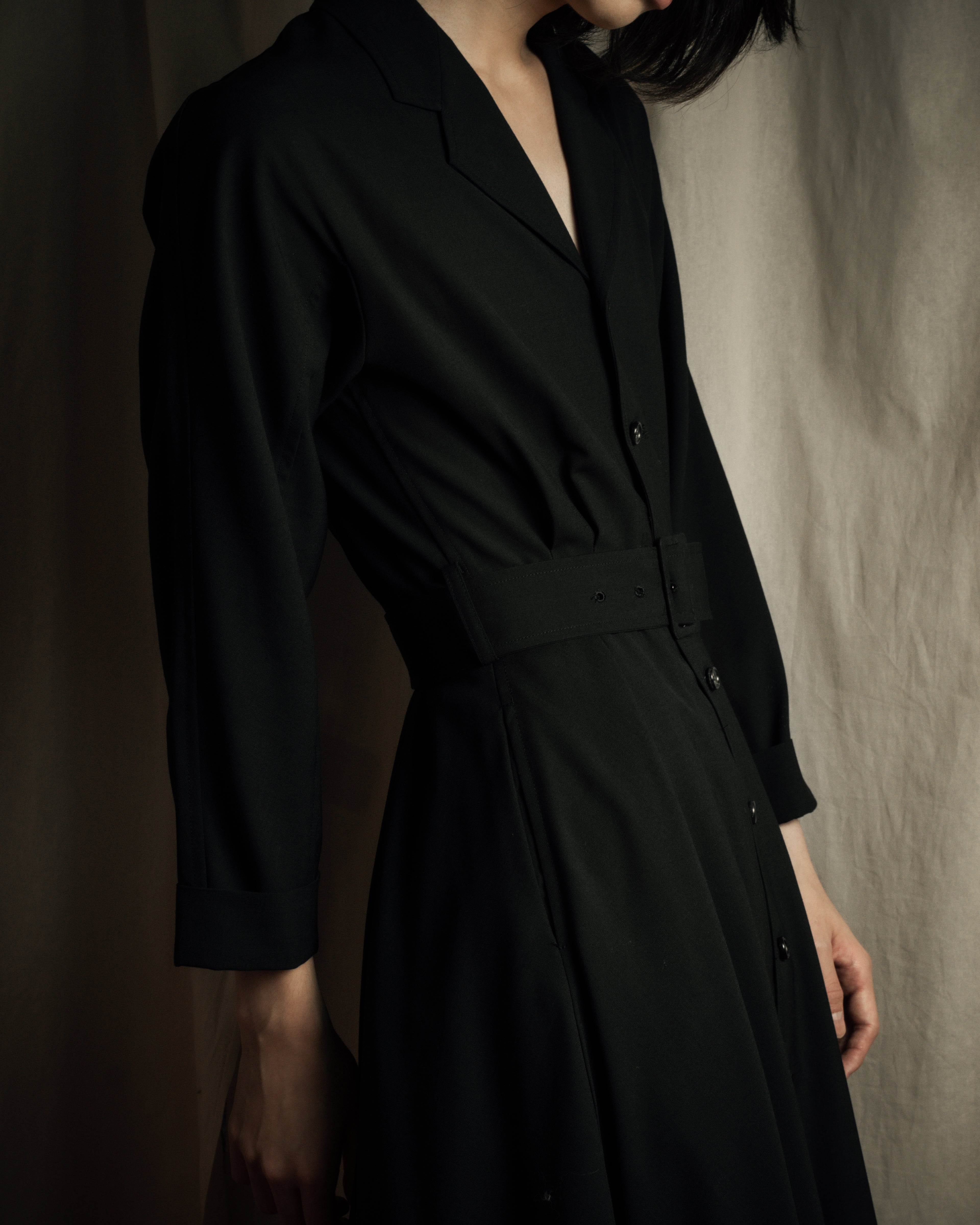 "tricot COMME des GARCONS" 90's Tailored collar belted long dress