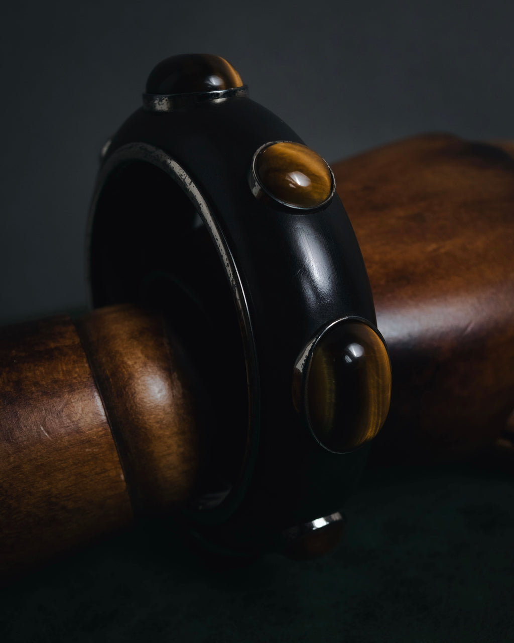 "Bottega Veneta" 2006-2012 ebony and sterling silver tiger eye bangle