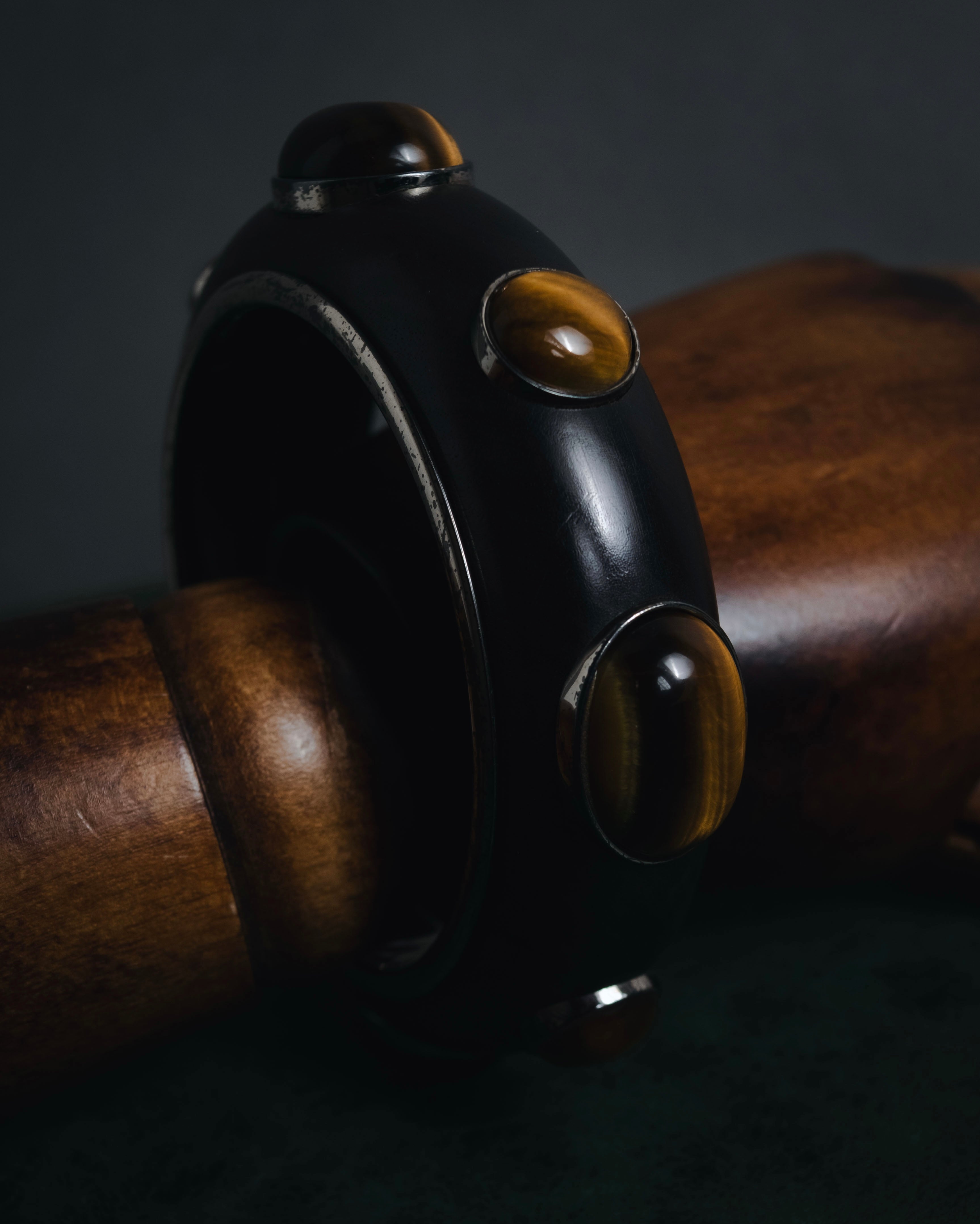 "Bottega Veneta" 2006-2012 ebony and sterling silver tiger eye bangle