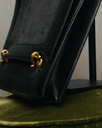 -SPECIAL- “HERMÈS” 80’s-90’s Camargue black leather and canvas shoulder bag