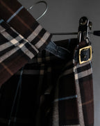"BURBERRY" Brown tartan check pleated wrap skirt