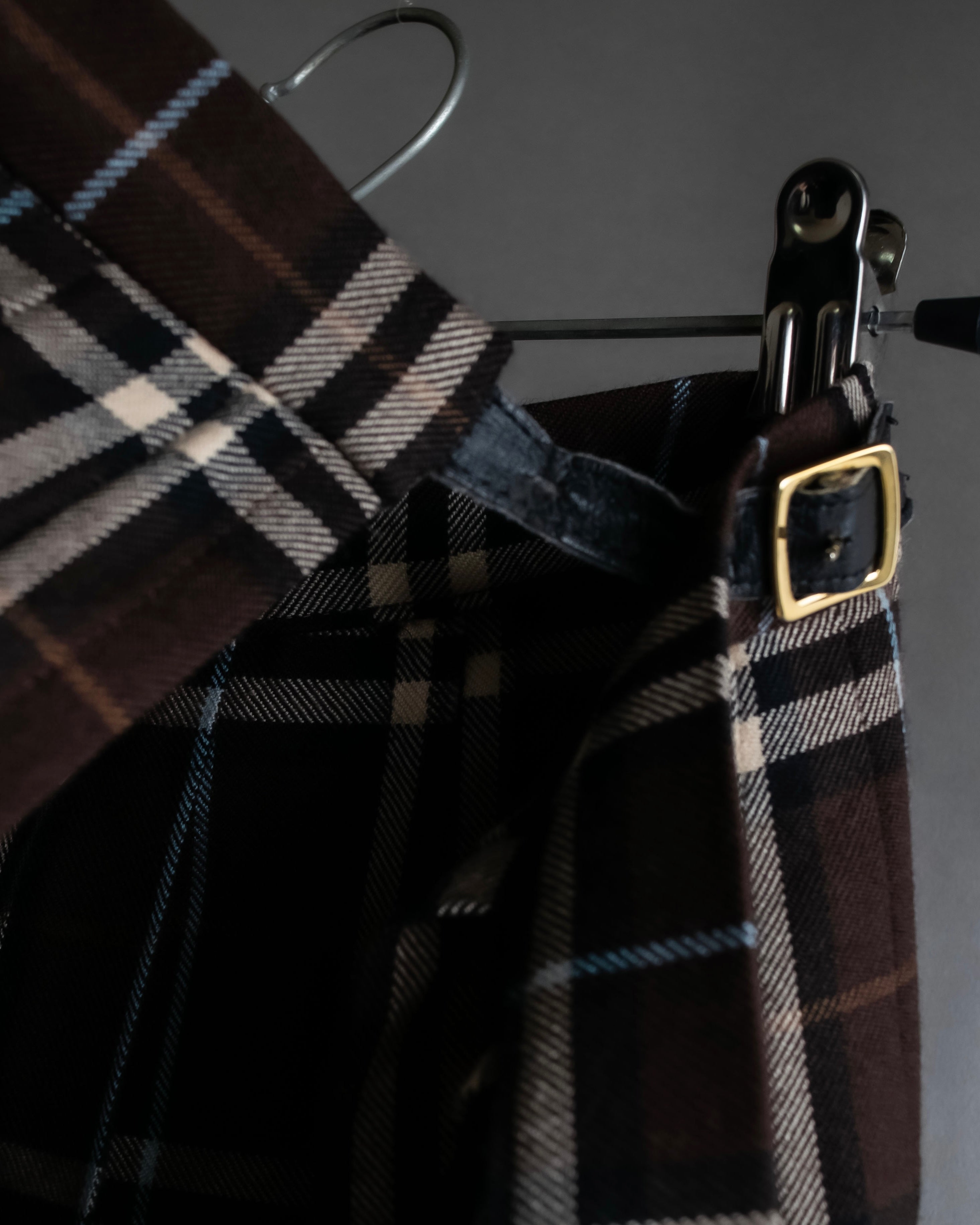 "BURBERRY" Brown tartan check pleated wrap skirt