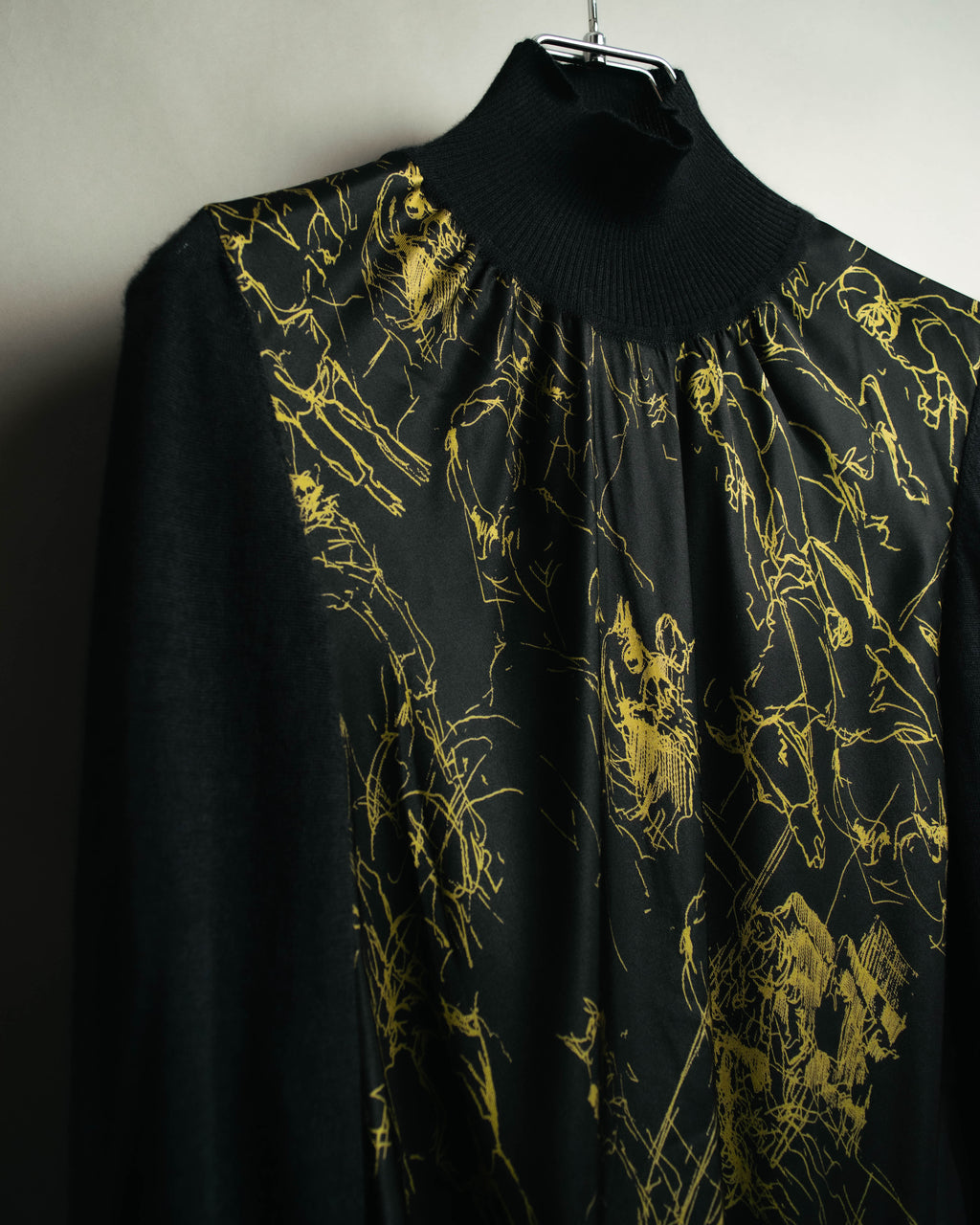 "Hermès" 00's Horse sketch print silk-paneled cashmere blend knit sweater