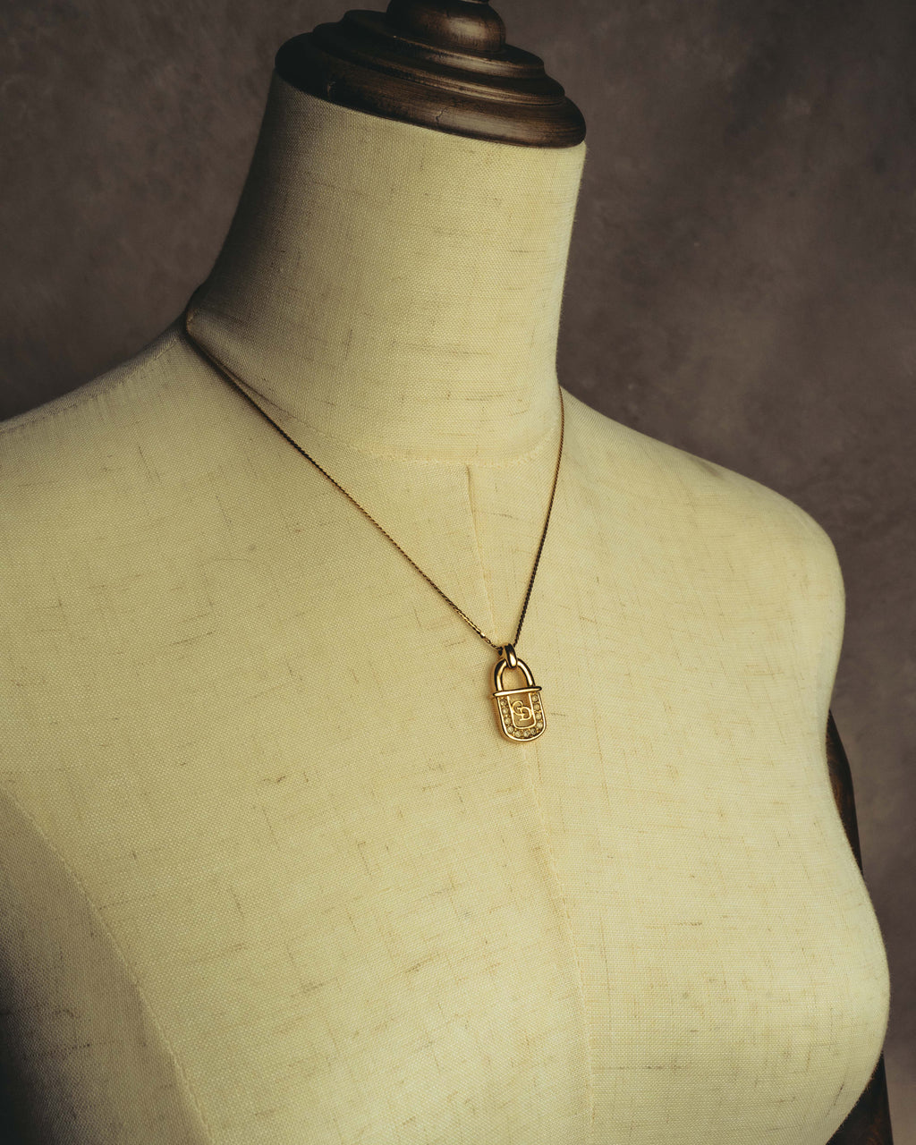 "Christian Dior" 90's Rhinestone padlock pendant necklace
