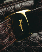 “Salvatore Ferragamo” 00’s-10’s Crocodile embossed vara bow 2way handbag
