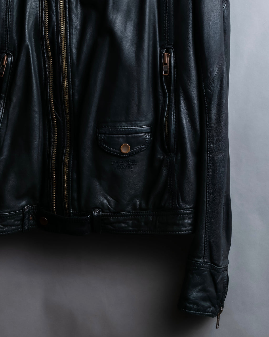 "DIESEL" Oversized stand collar lamb leather jacket