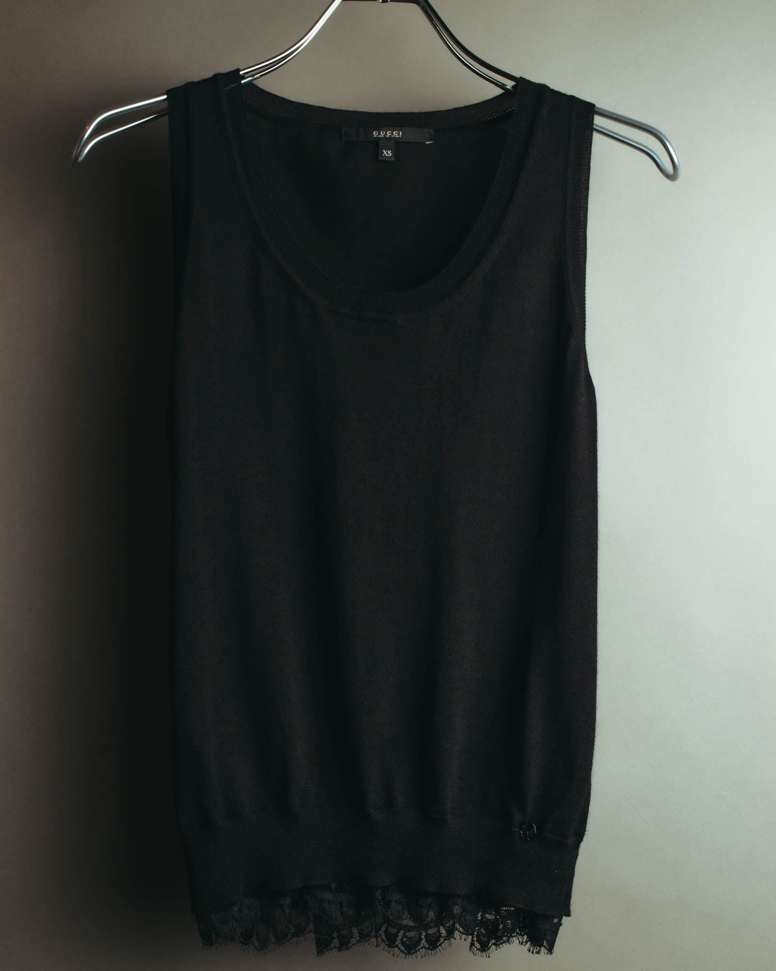 "GUCCI" 90's-10's Delicate lace-trim knit tank top