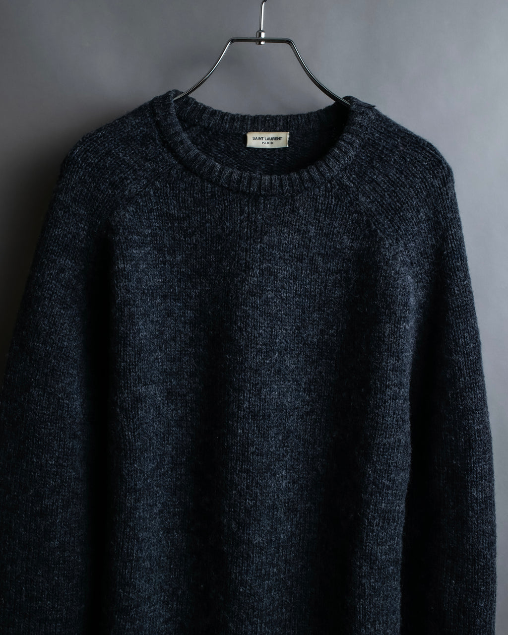 "Saint Laurent" Long-haired wool charcoal tone knit pullover