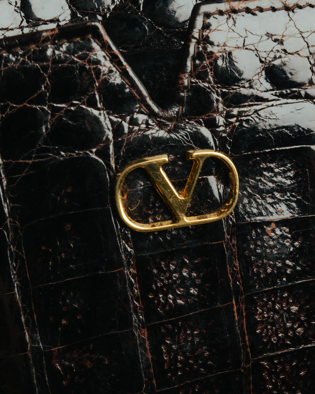 "valentino garavani" 70's-80's Vintage genuine crocodile leather shoulder bag