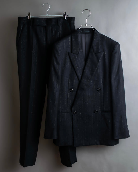 "PAUL SMITH" Peaked lapel tailored jacket and tapered slacks in glittery striped pattern set up