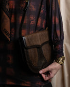 "YVES SAINT LAURENT" Brogue decorative design lizard embossed leather shoulder bag