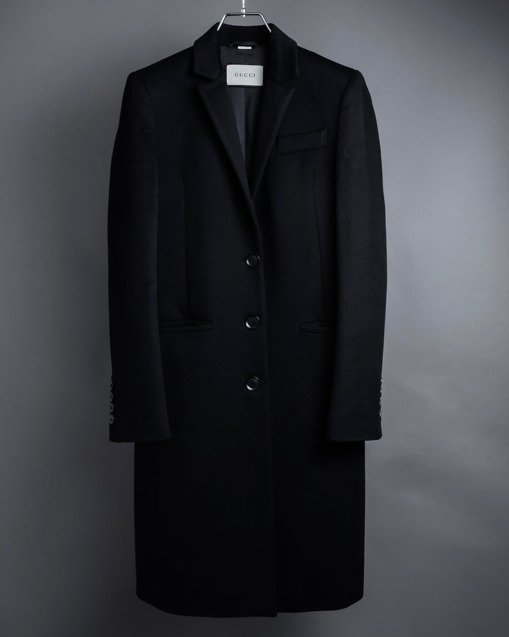 "GUCCI" Michele period solid black wool tailored coat