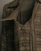 "Christian Dior" 80's-90's Lurex striped pussy-bow sheer blouse