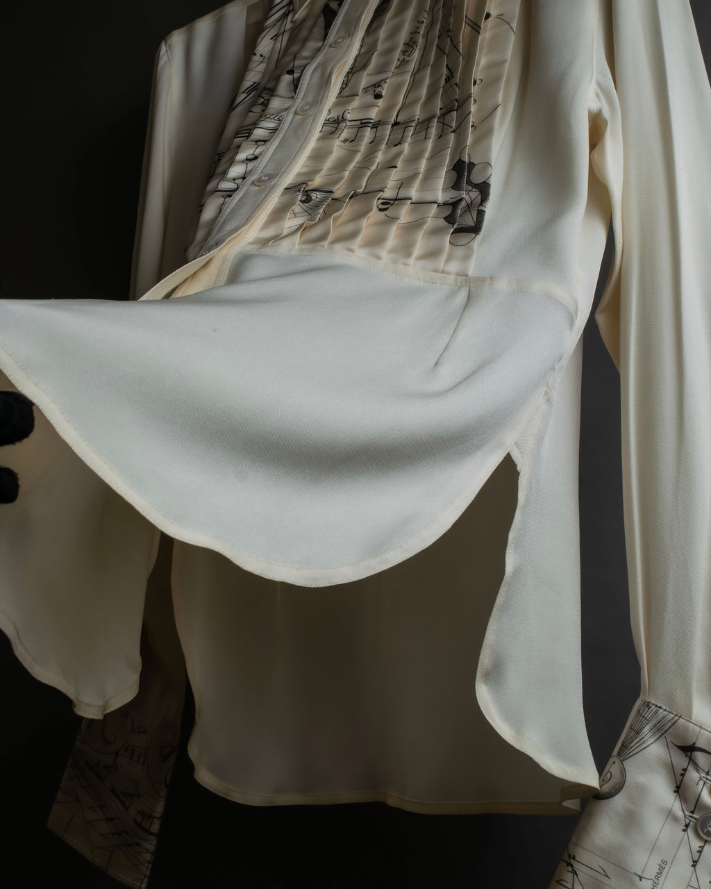 "HERMES" 90's Musical score motif front pleated shirt