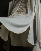 "HERMES" 90's Musical score motif front pleated shirt