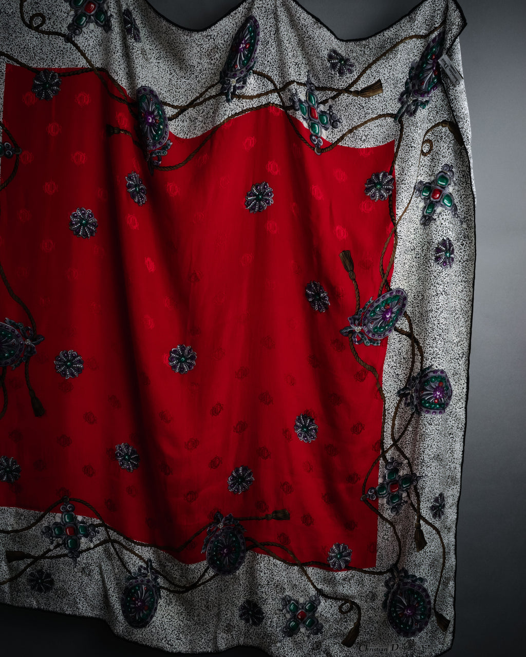 “Christian Dior” 80’s-90’s Jewelry motif monogram silk scarf