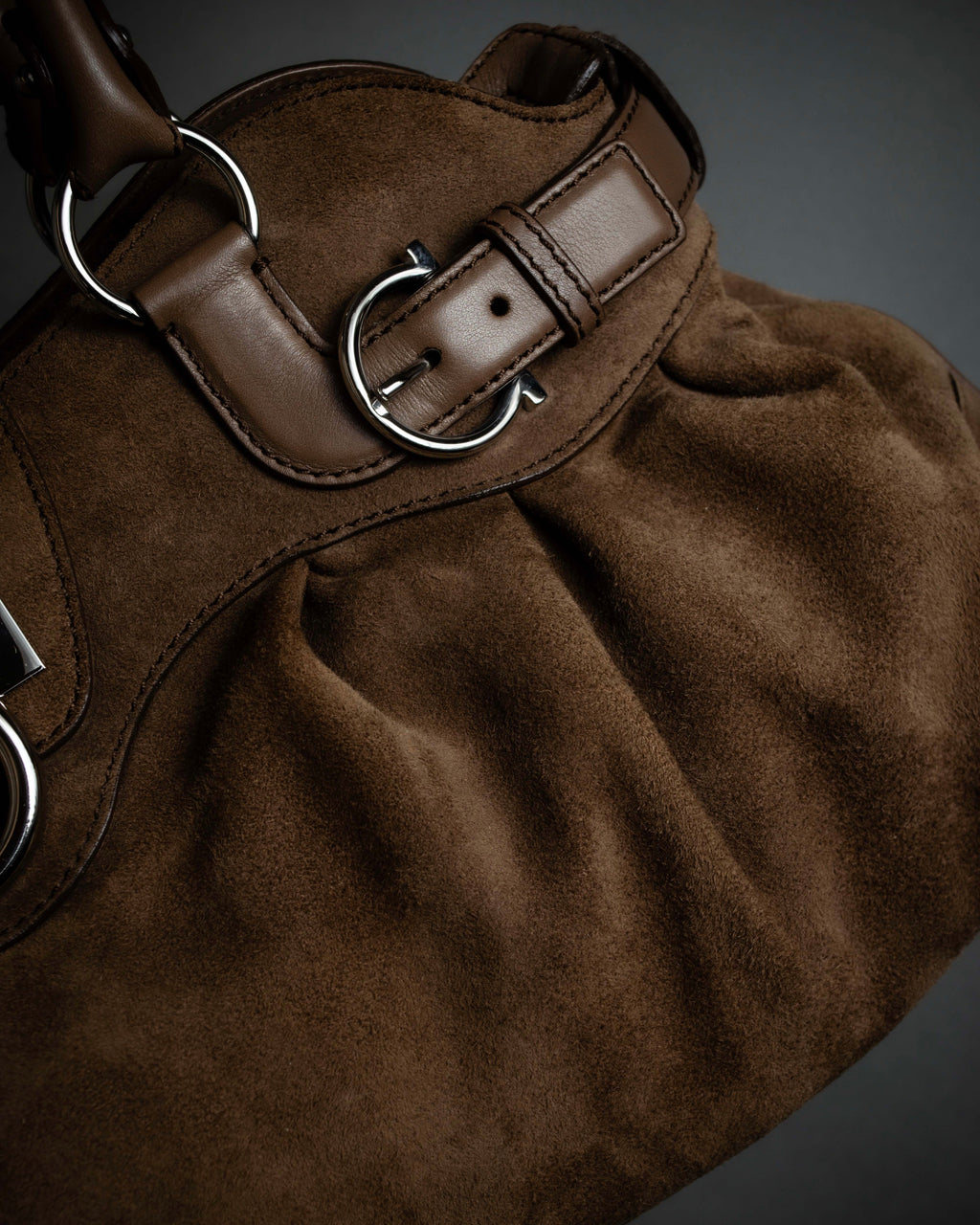 "Salvatore Ferragamo" Gathered form Gancini motif design suede hand bag