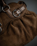 "Salvatore Ferragamo" Gathered form Gancini motif design suede hand bag